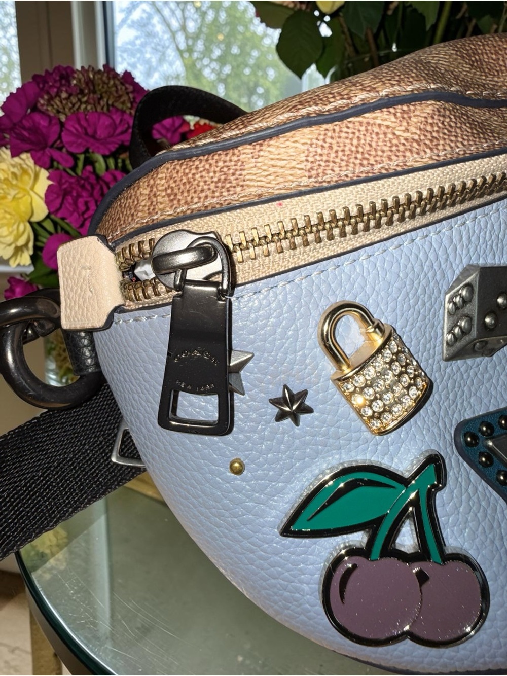 Unique Coach Pebbled Leather Belt Bag in Blue, Brown and Cream - Picture 11 of 13